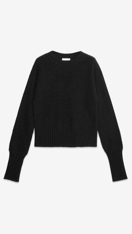 ファッションデザインブラックカシミアクルーネックセーター
