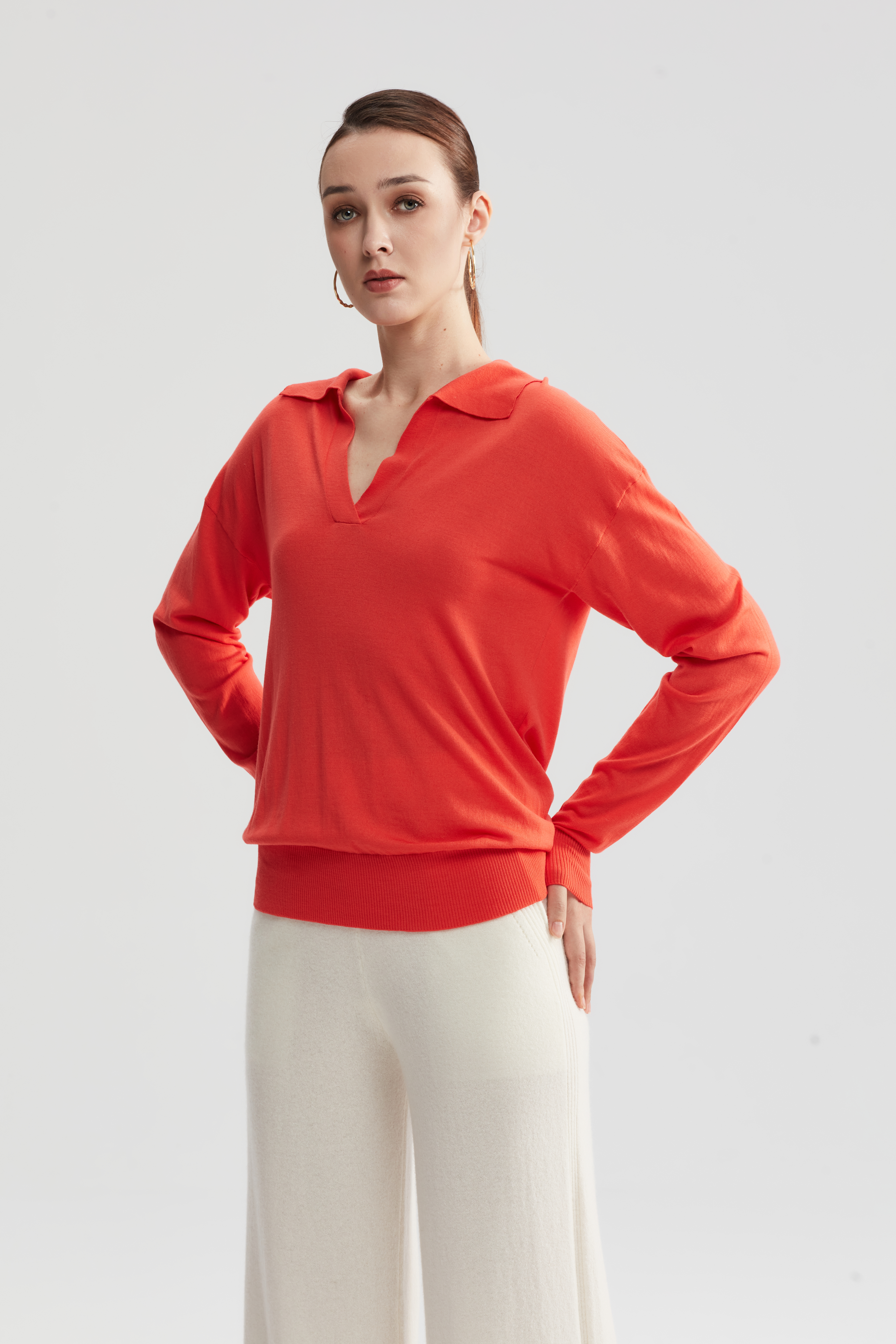 レディースウールオープンネックプルオーバー