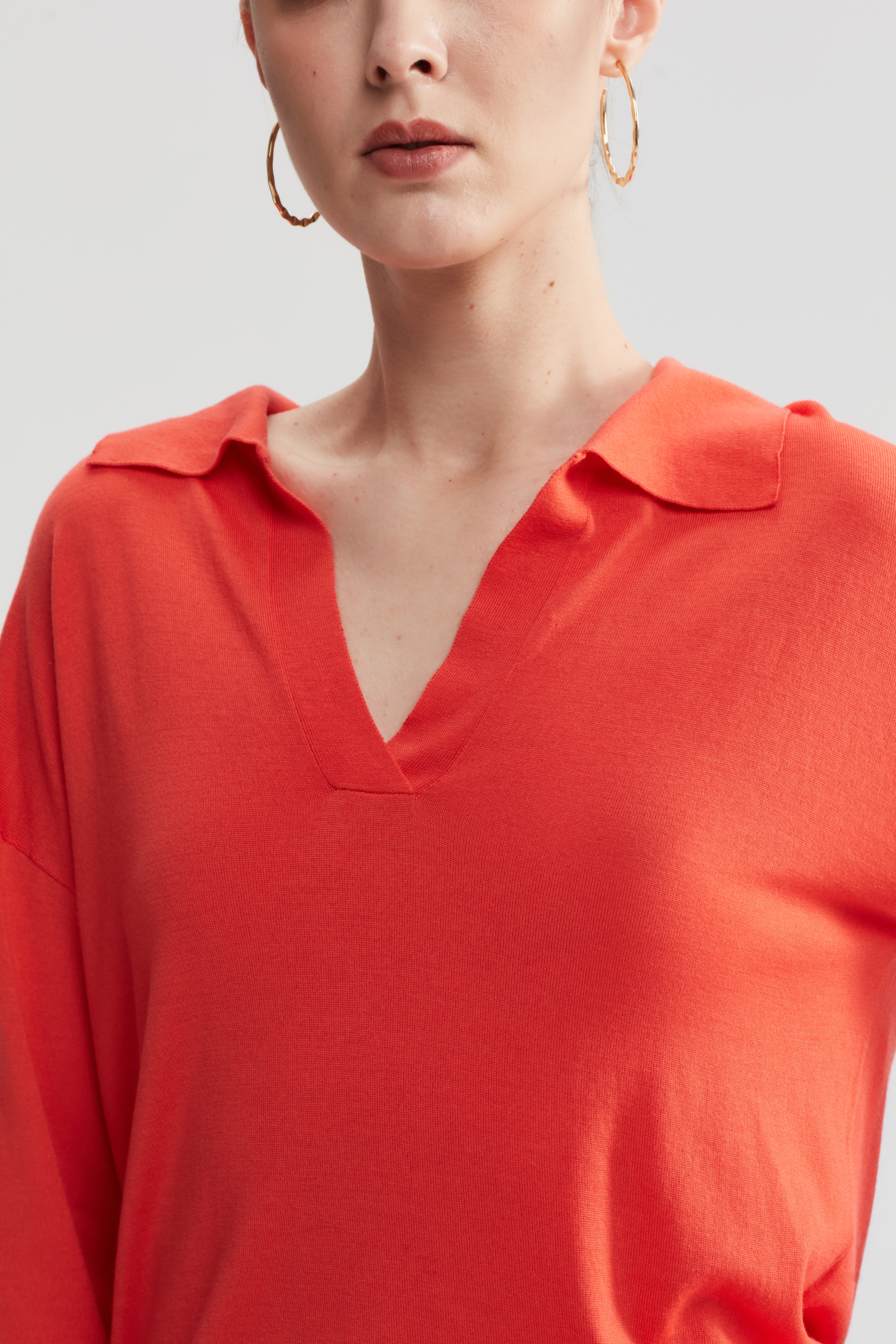 レディースウールオープンネックプルオーバー