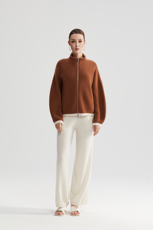 Turtleneck Pure Cashmere Ribbed Cardigan