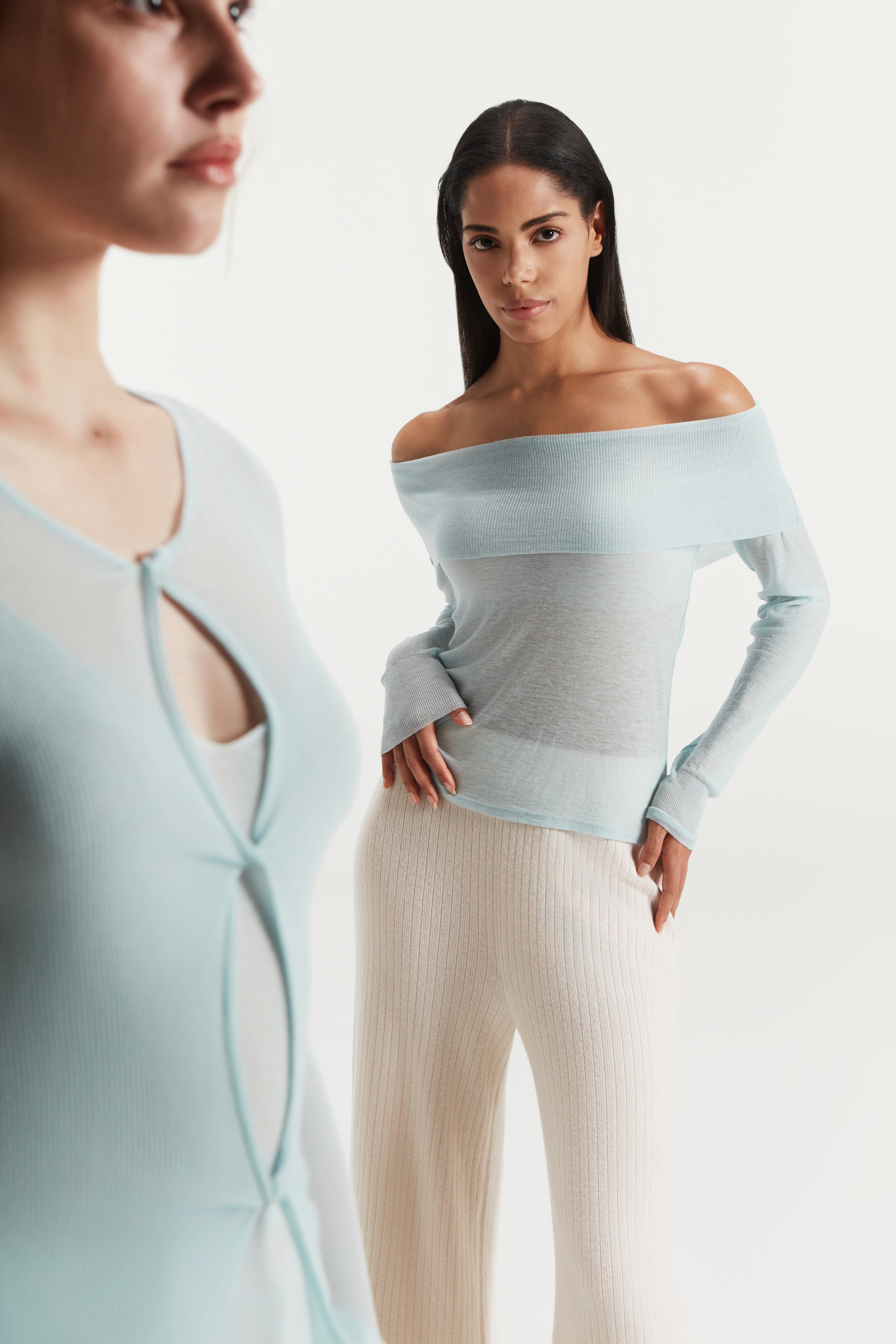 タイトニット薄藍新しいデザインプルオーバー