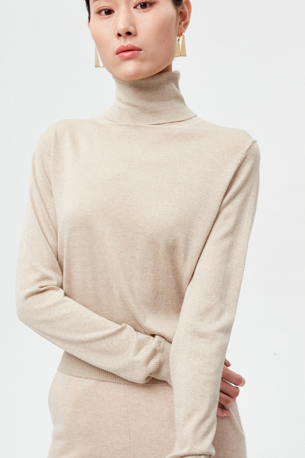 女子カシミアタートルネック長袖プルオーバー