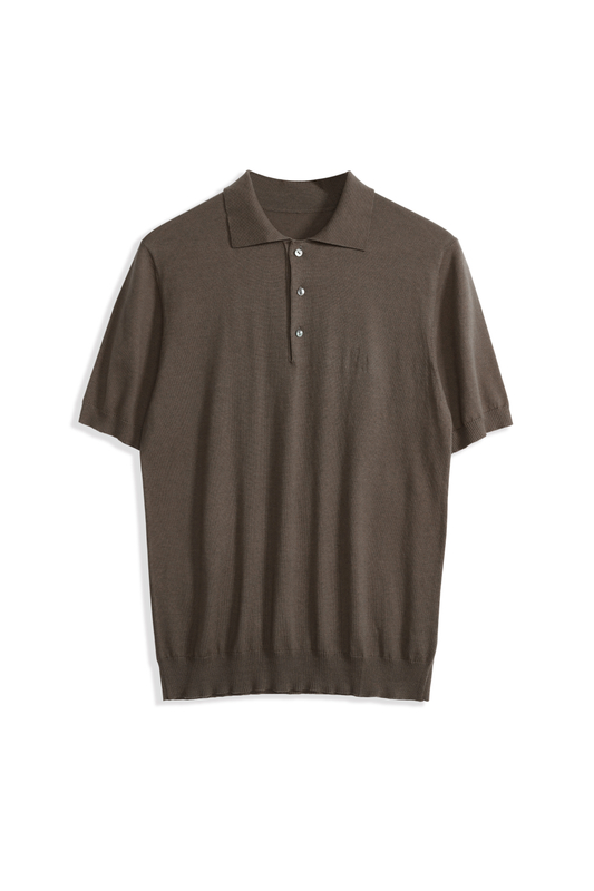 メンズソイルドカラーポロTシャツシルクコットン混紡