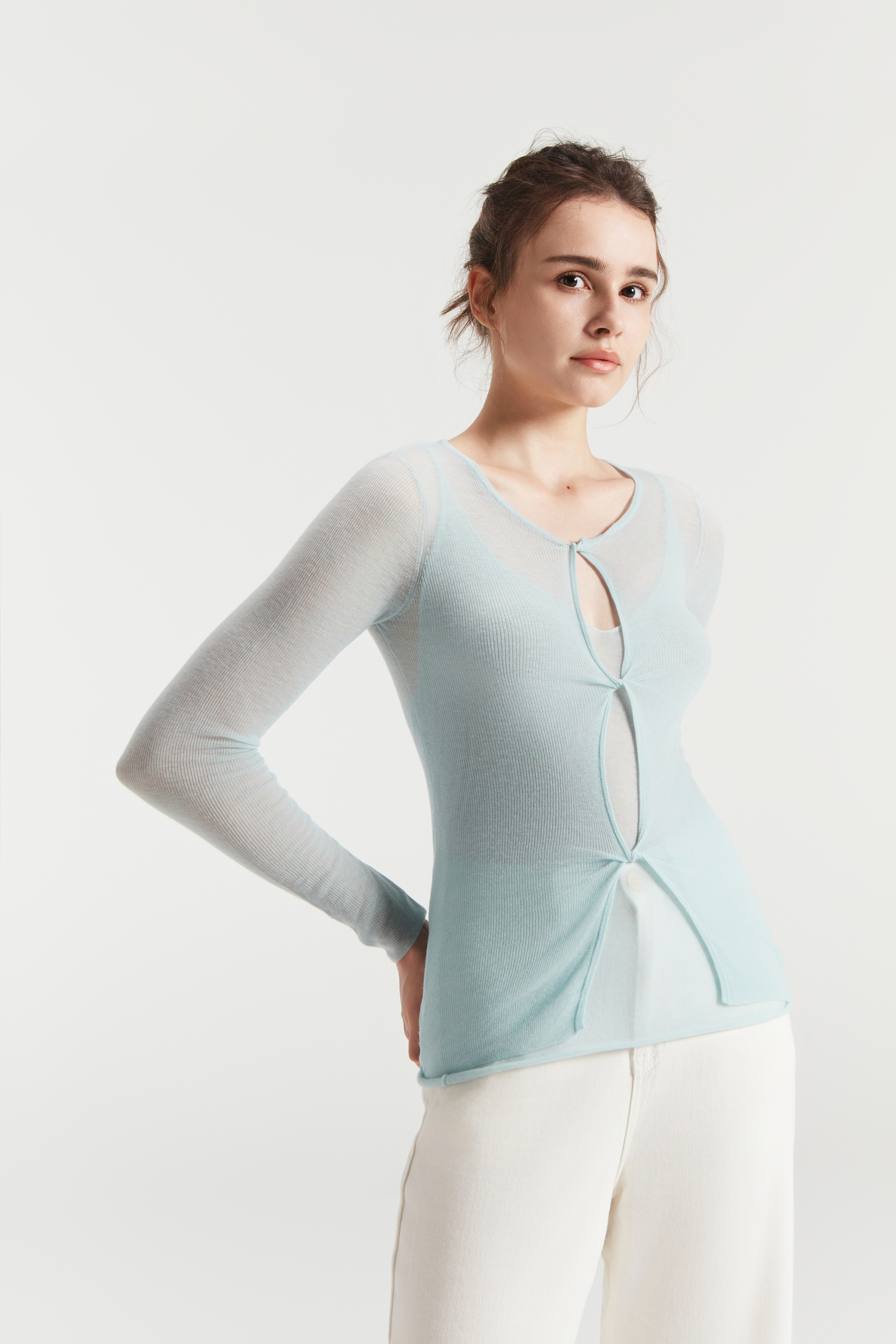 タイトニット薄藍新しいデザインプルオーバー