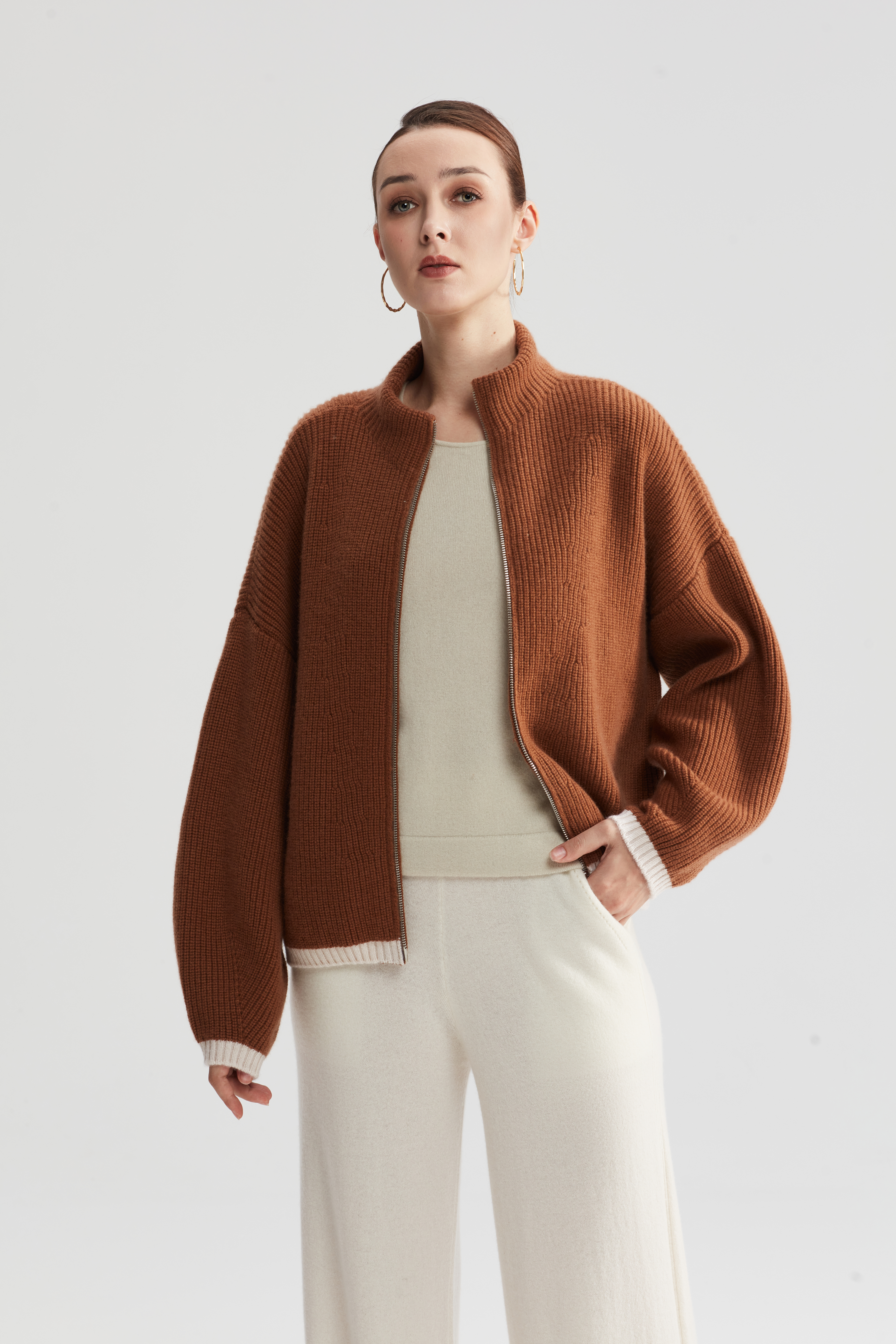 Turtleneck Pure Cashmere Ribbed Cardigan