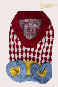 カラーブロックデザインの7GGアーガイルVネックペットセーター |プレッピーペットニットウェアのOEM