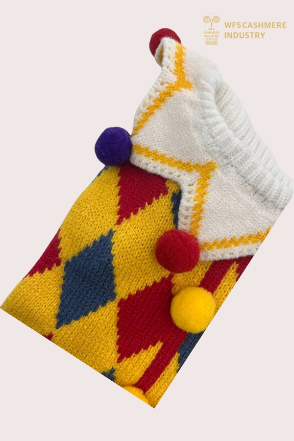 ポンポン襟付き 7GG ハーレクイン ジェスター ペット セーター |コスチューム ペット ニットウェア OEM